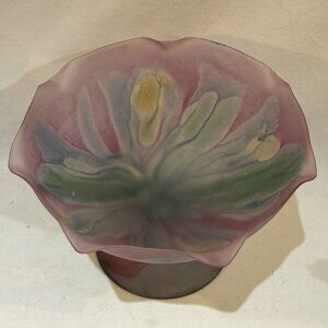 Rueven Glass Hand Painted Nouveau Art Glass Pedestal Tulip Bowl